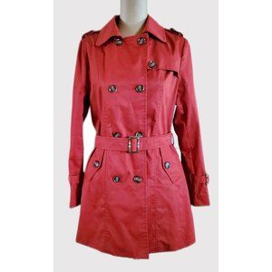 GALSANG Persian Red Belted Double Breasted Short Trench Coat S XS NWOT